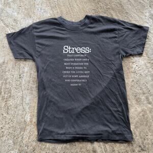 Vintage 90s Stress Shirt Humor Parody Funny Comedy Men's Medium Made USA Black